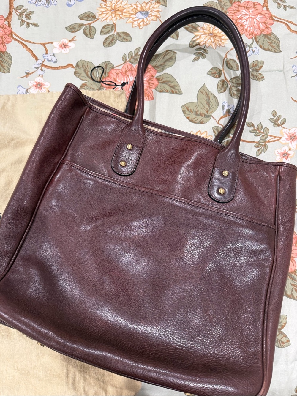 Burberry Burgundy Leather Tote with Gold Hardware